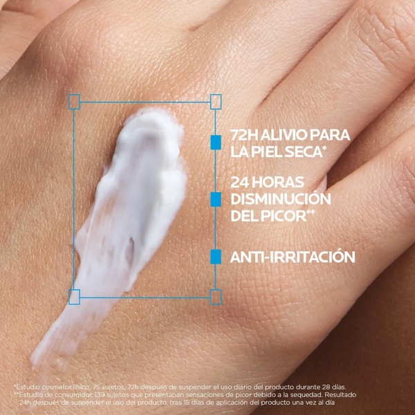 Bálsamo corporal de La Roche-Posay aplicado sobre la piel
