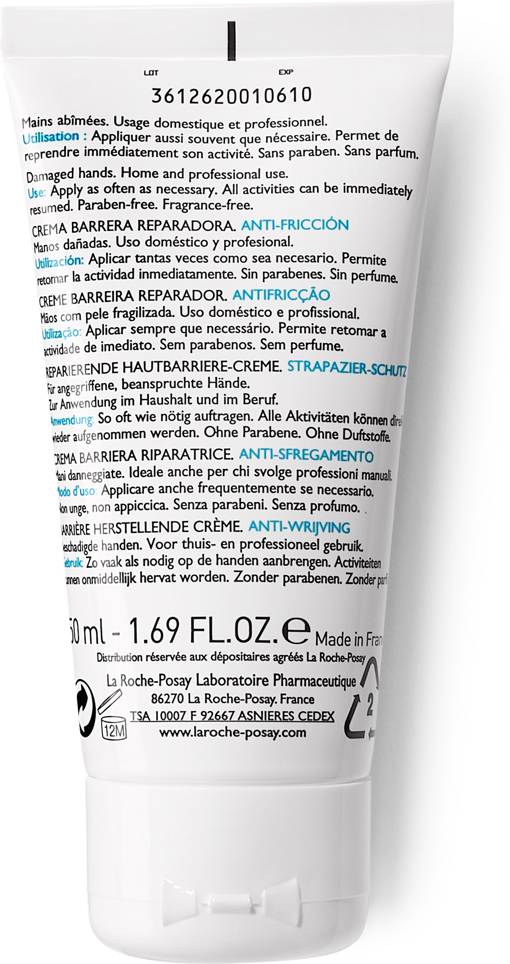 Tubo de crema de manos Cicaplast Mains de La Roche-Posay, 50 ml