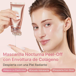 Textura de la mascarilla nocturna de colágeno Medicube sobre la mano