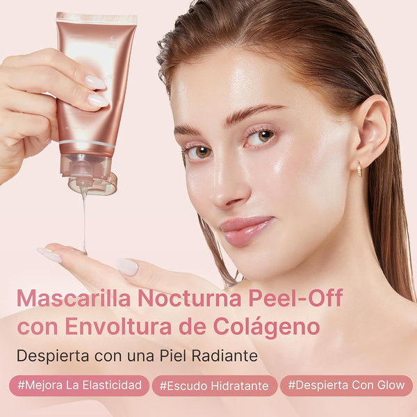 Textura de la mascarilla nocturna de colágeno Medicube sobre la mano
