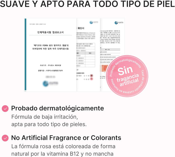 Sérum PDRN Pink Peptide de Medicube probado dermatológicamente, fórmula de baja irritación