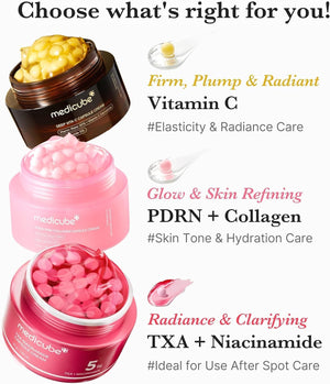 Las tres Capsule Cream de Medicube: vitamina C, PDRN + colágeno y TXA + niacinamida