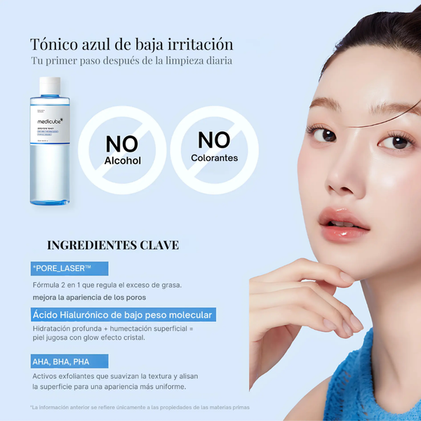 Ingredientes clave del Zero Pore Toner: PORE_LASER, ácido hialurónico, AHA, BHA y PHA