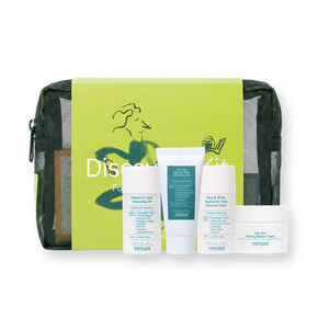 Contenido del Meisani Discovery Kit para piel normal a seca: aceite limpiador Vitamin E-raser, gel Puri-Tea, tónico Rice & Shine y crema Melting Butter
