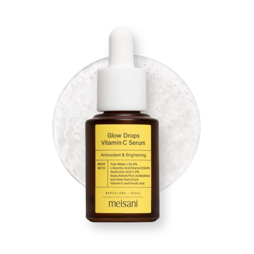Sérum iluminador Glow Drops con vitamina C 10% de Meisani, frasco de 15 ml