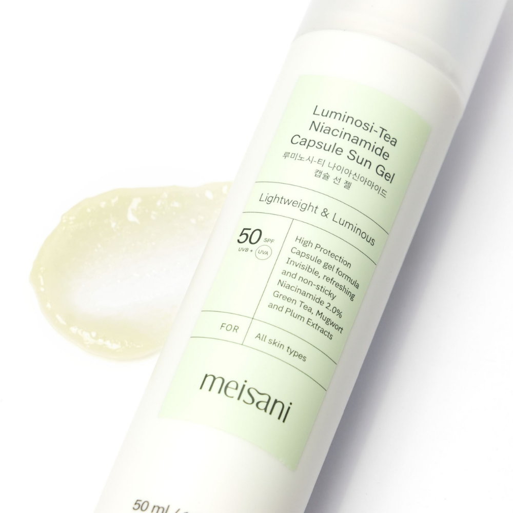 Protector solar en gel Luminosi-Tea Niacinamide Capsule Sun Gel SPF50 de Meisani, 50 ml