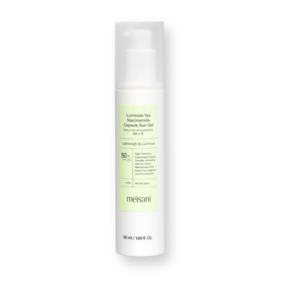 Protector solar en gel Luminosi-Tea Niacinamide Capsule Sun Gel SPF50 de Meisani, 50 ml