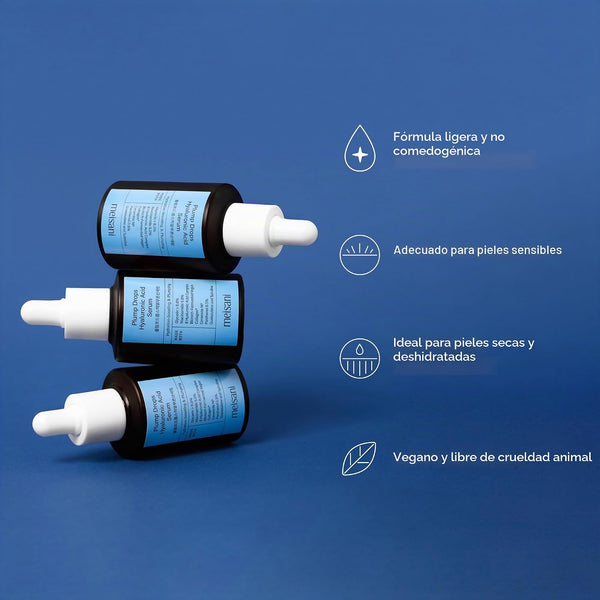 Beneficios del Plump Drops de Meisani: fórmula ligera no comedogénica, apta para piel sensible y vegana