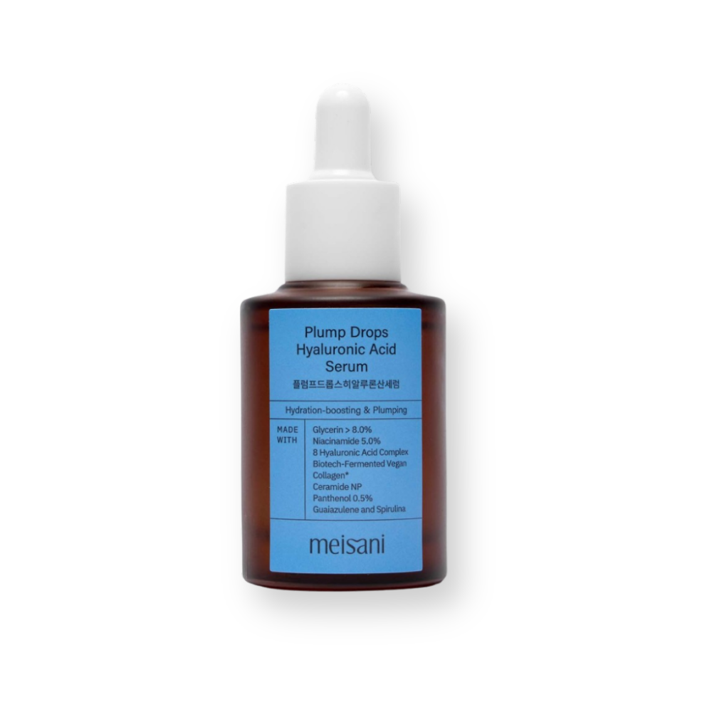 Sérum hidratante Plump Drops con 8 hialurónicos de Meisani, frasco de 30 ml