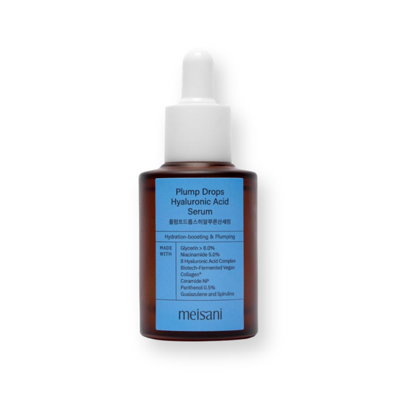 Sérum hidratante Plump Drops con 8 hialurónicos de Meisani, frasco de 30 ml