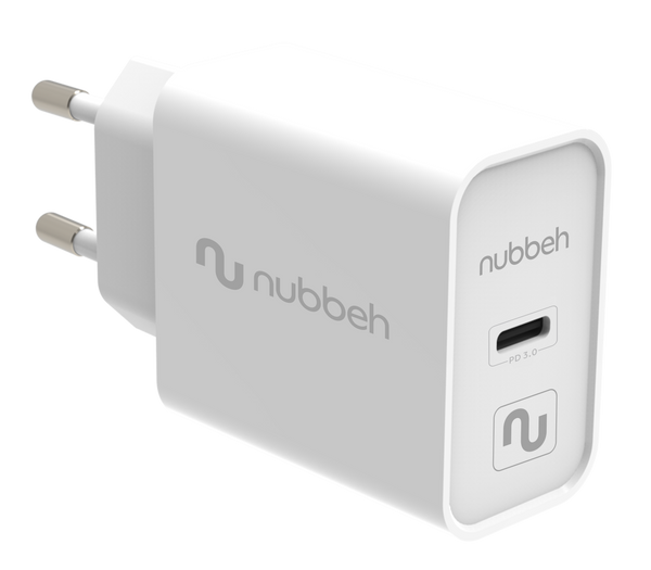 Cargador de pared Nubbeh Bhoot blanco con puerto USB-C de 20 W y Power Delivery 3.0