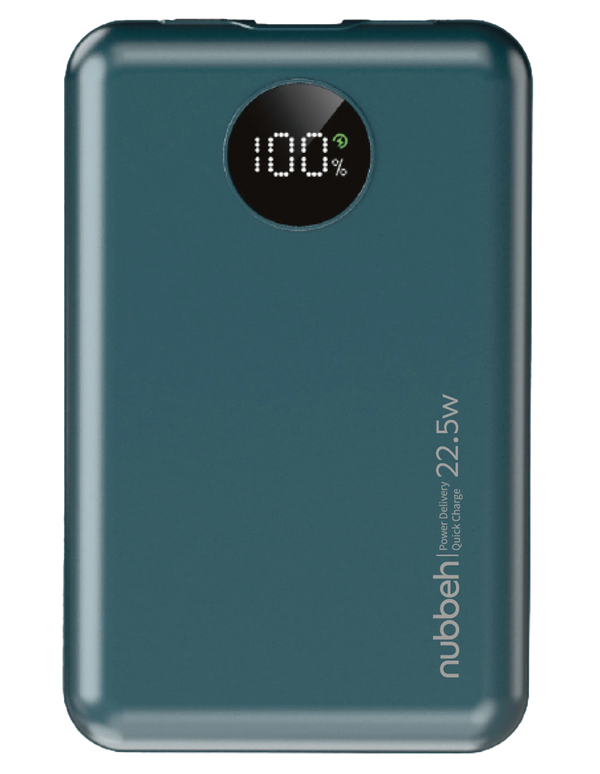 Power bank Nubbeh Twister Mini de 10.000 mAh y 22,5 W en azul con pantalla LED
