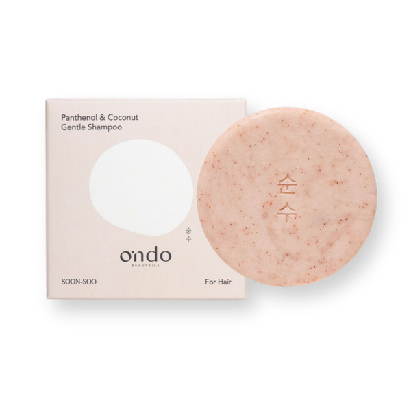Caja y pastilla del Champú Sólido Pantenol y Coco Soon-Soo 70 g de Ondo