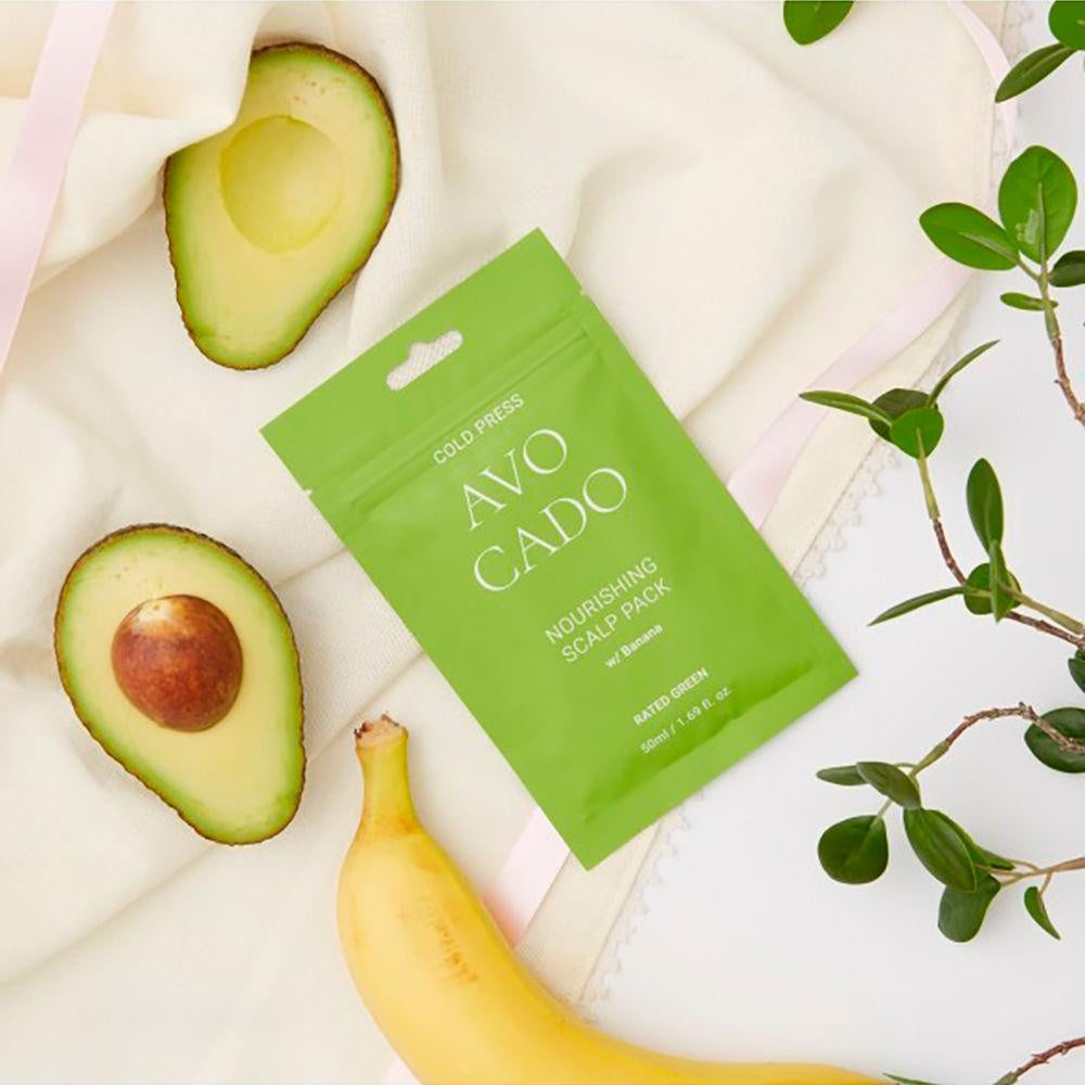 Sobre monodosis de la mascarilla capilar de aguacate y plátano de Rated Green, 50 ml