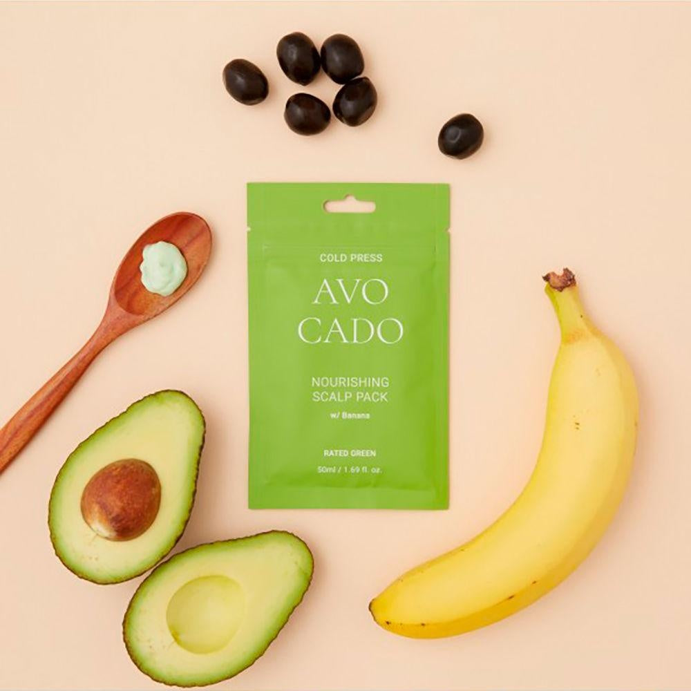 Sobre monodosis de la mascarilla capilar de aguacate y plátano de Rated Green, 50 ml
