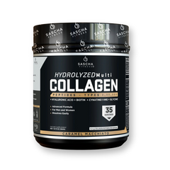 Envase del colágeno hidrolizado sabor caramel macchiato de Sascha Fitness