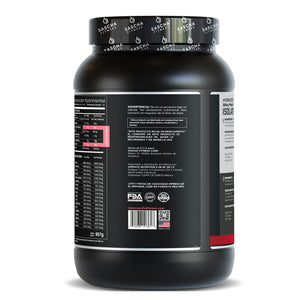 Detalle de la etiqueta trasera de la proteína Whey fresa de Sascha Fitness