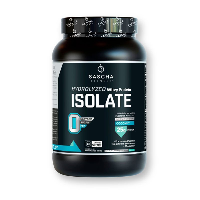 Envase de la proteína Whey Coco de Sascha Fitness