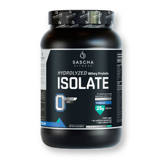 Envase de la proteína Whey Isolate Hidrolizada sabor vainilla de Sascha Fitness, 957 g