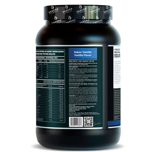Detalle de la etiqueta trasera de la proteína Whey vainilla de Sascha Fitness