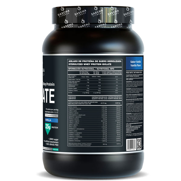 Información nutricional de la proteína Whey sabor vainilla de Sascha Fitness