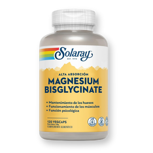 Bote de Solaray Magnesium Bisglycinate alta absorción, 120 cápsulas vegetales