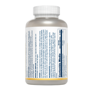 Etiqueta trasera de Solaray Magnesium Bisglycinate: modo de empleo, ingredientes y contenido medio
