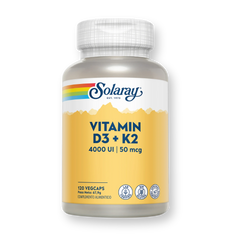 Bote de Solaray Vitamin D3 + K2 4000 UI y 50 mcg, 120 cápsulas vegetales