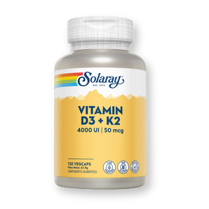 Bote de Solaray Vitamin D3 + K2 4000 UI y 50 mcg, 120 cápsulas vegetales