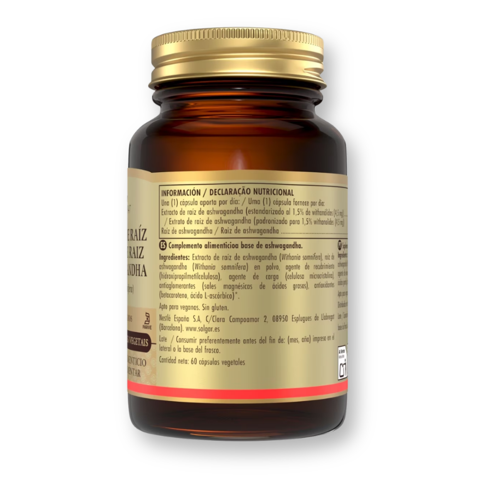 Bote de Solgar Ashwagandha Extracto de Raíz, 60 cápsulas vegetales