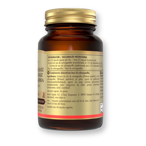 Etiqueta trasera de Solgar Ashwagandha con la información nutricional y los ingredientes
