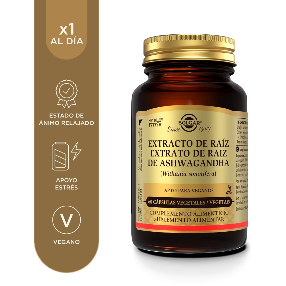 Bote de Solgar Ashwagandha Extracto de Raíz, 60 cápsulas vegetales