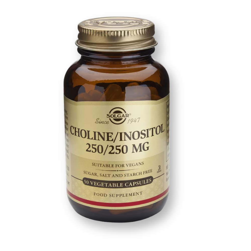 Bote de Solgar Colina e Inositol 250/250 mg, 50 cápsulas vegetales
