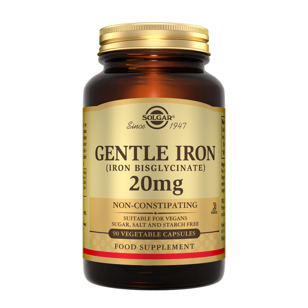Solgar Hierro Gentle bisglicinato 20 mg, bote de 90 cápsulas vegetales