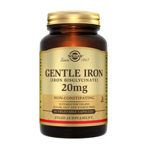 Solgar Hierro Gentle bisglicinato 20 mg, bote de 90 cápsulas vegetales