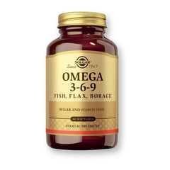 Bote de Solgar Omega 3-6-9 con aceites de pescado, lino y borraja, 60 perlas