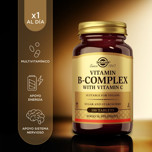 Solgar Vitamina B-Complex con Vitamina C: iconos de 1 comprimido al día y multivitamínico