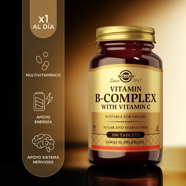 Solgar Vitamina B-Complex con Vitamina C: iconos de 1 comprimido al día y multivitamínico
