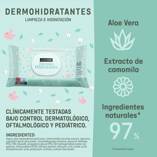 Toallitas Dermo Hidratantes Suavinex: aloe vera, extracto de camomila y 97% de ingredientes naturales