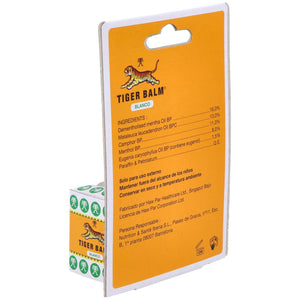 Reverso del Bálsamo del Tigre Blanco Tiger Balm 19 g con el tarro a la vista