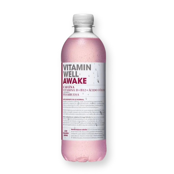 Botella de la bebida Awake sabor frambuesa de Vitamin Well, 500 ml