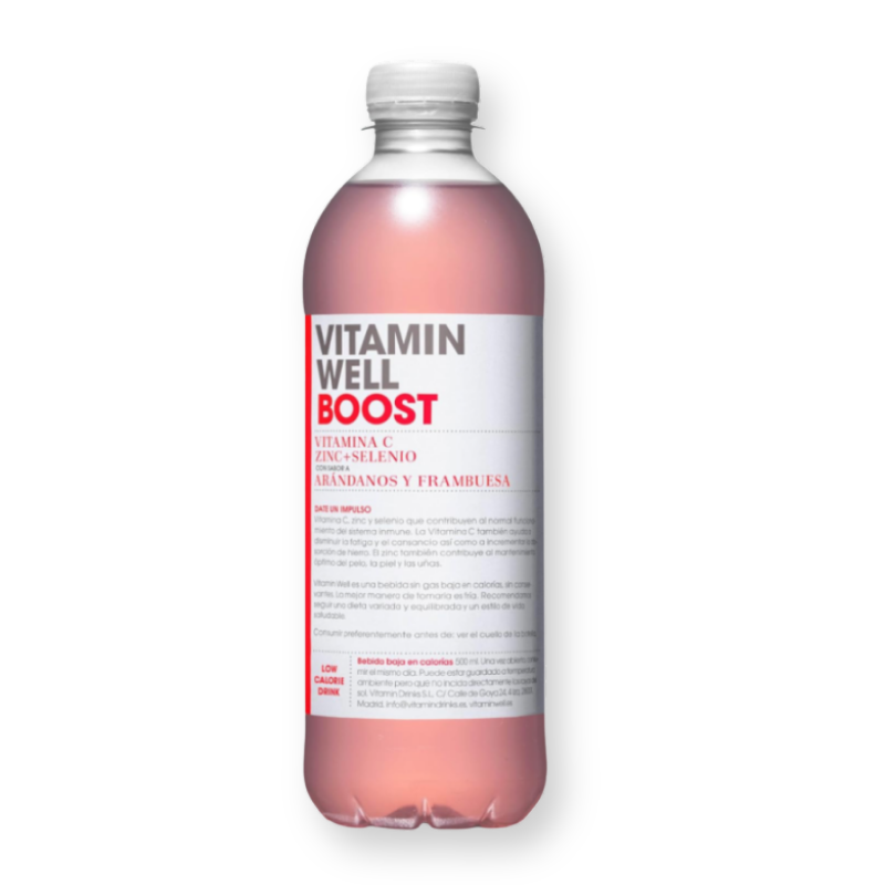 Botella de la bebida Boost sabor arándanos y frambuesa de Vitamin Well, 500 ml