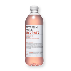 Botella de la bebida Hydrate sabor ruibarbo y fresa de Vitamin Well, 500 ml
