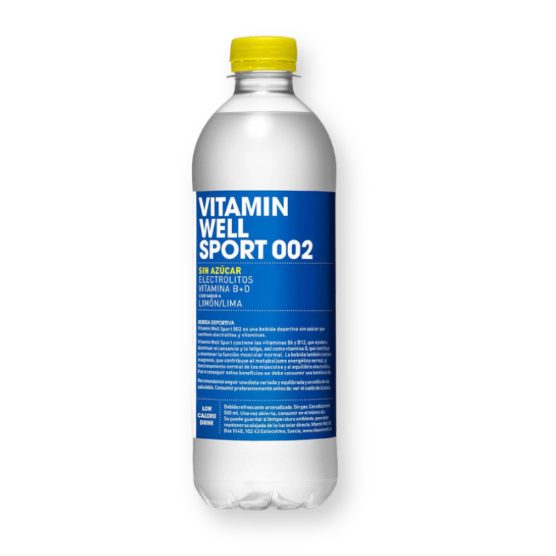 Botella de la bebida Sport 002 sabor limón y lima de Vitamin Well, 500 ml