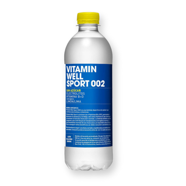 Botella de la bebida Sport 002 sabor limón y lima de Vitamin Well, 500 ml
