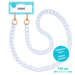 Cadena para móvil Zanaé Summer Harmony Crystal blanca de 130 cm con mosquetones dorados