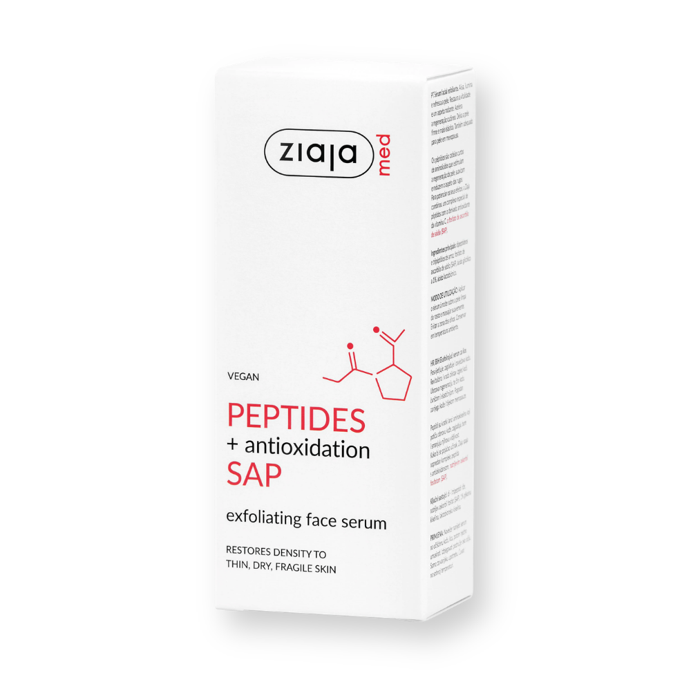 Sérum facial exfoliante Ziaja MED Peptides + antioxidación SAP, frasco con dosificador de 50 ml