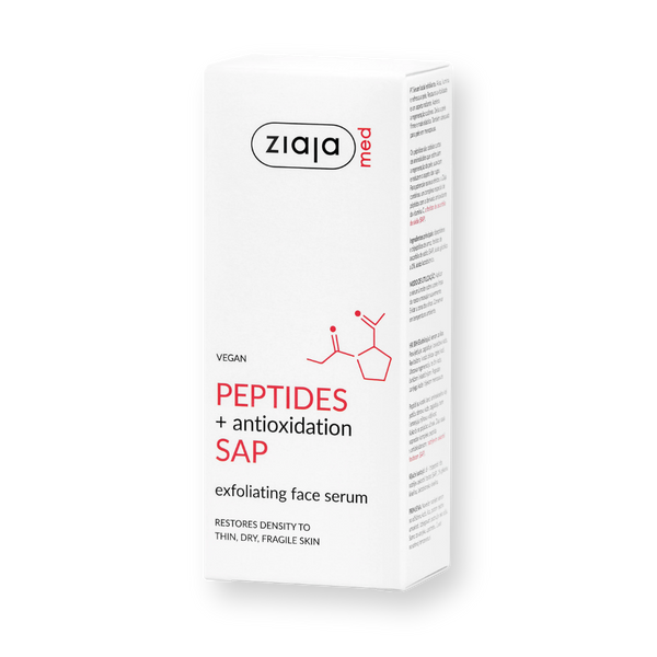 Estuche del sérum facial exfoliante Ziaja MED Peptides + antioxidación SAP de 50 ml