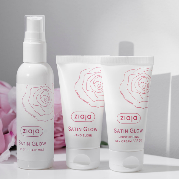 Bruma, crema de manos y crema de día de la línea Ziaja Satin Glow